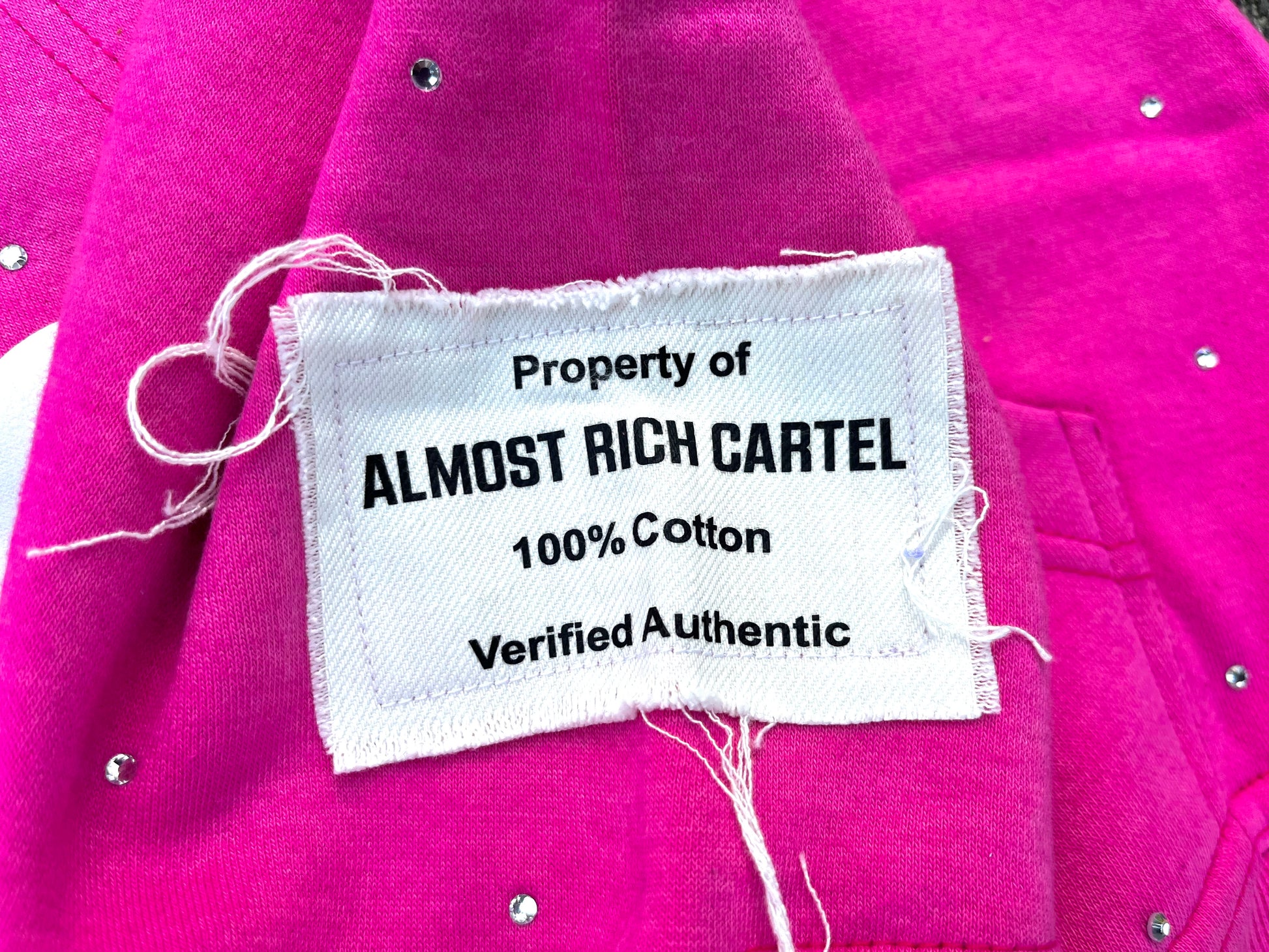 Almost Rich Pink Rhinestone Acid Washed Zip-Up (Limited Availability)