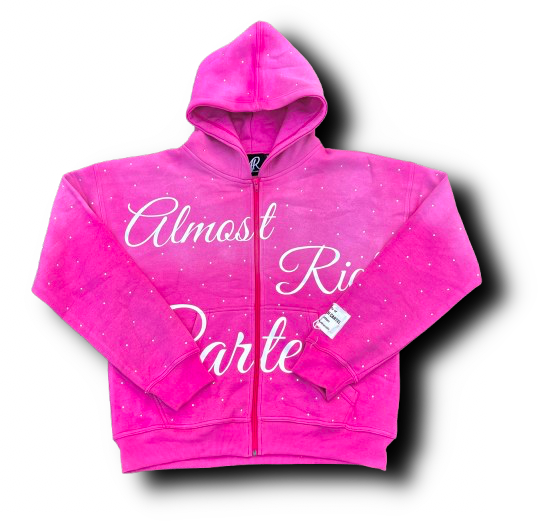 Almost Rich Pink Rhinestone Acid Washed Zip-Up (Limited Availability)